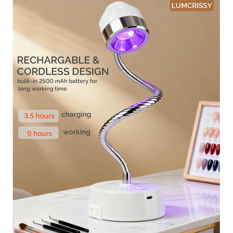 Lumcrissy 9W Touch Switch Gel Nail Lamp, Rechargeable Cordless UV/LED