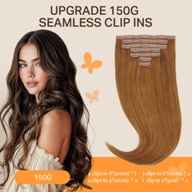 DOORES Seamless Clip-in Hair Extensions, Medium Auburn 18 Inch 130g 7pcs, Straight Natural Real Hair, Invisi Edge