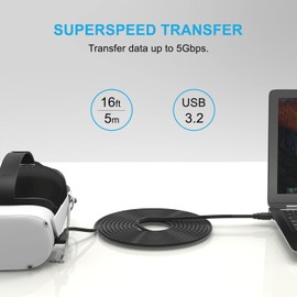 BUSQUEDA USB 3.2 Link Cable 16 FT for Meta Quest 3 and PC/Steam VR｜Data Transfer& Fast Charging Oculus Quest 2 Cable (Whitle)