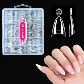 SWRITATSK Short Almond Nail Tips,300PCS Almond Press On Nails Short Fake Nails Tips,Soft Gel Nail Tips Shape Acrylic Nails-12 Sizes No C Curve Half Cover Acrylic Press On Nail Kit Extensions