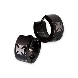 Fly Style Men's Creole Earrings – Iron Cross Stainless Steel Hoop Earrings – Matt or Polished – Hoop Earrings Black – Earrings for Men Hoop Earrings, Stainless Steel
