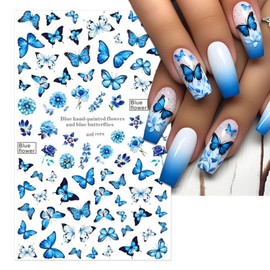 IDDFEVE 6 Sheets Butterflies Nail Art Stickers - Colorful Spring Flower Self-Adhesive Nail Decals for DIY Butterflies Wing Summer Floral Manicure