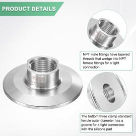 M METERXITY 1-Pack Tri Sanitary 2 in Clamp Fittings to 1/2 in NTP Female Thread Stainless Steel Pipe Fitting for Food/Beverage/Home Brew Adapter Connector, Ferrule OD 64mm