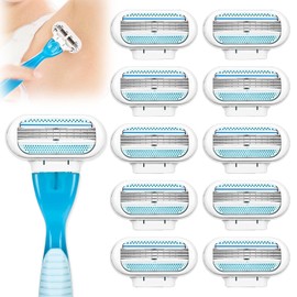 smtfcty Rasierklingen Damenrasierer 10 Pack Ersatzklingen für empfindliche Haut, wiederverwendbarer Metallgriff Die Sich Der Körperkontur Anpassen (Blau)