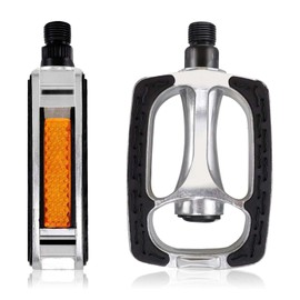 1 Pair Bicycle Pedals Set, Bicycle Pedals Non-Slip Trekking Pedals Aluminium Bicycle Pedals with Reflectors Children's Bicycle Pedals Mountain Bike City Bike Replacement Parts, Silver/Black