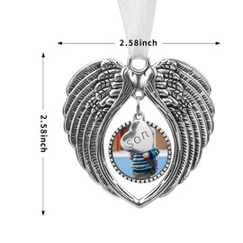 Christmas Ornaments Angel Wings with Custom Photo Frame for Loss of Loved One Remembrance Keepsake with Silk Ribbon & Red Gift Box