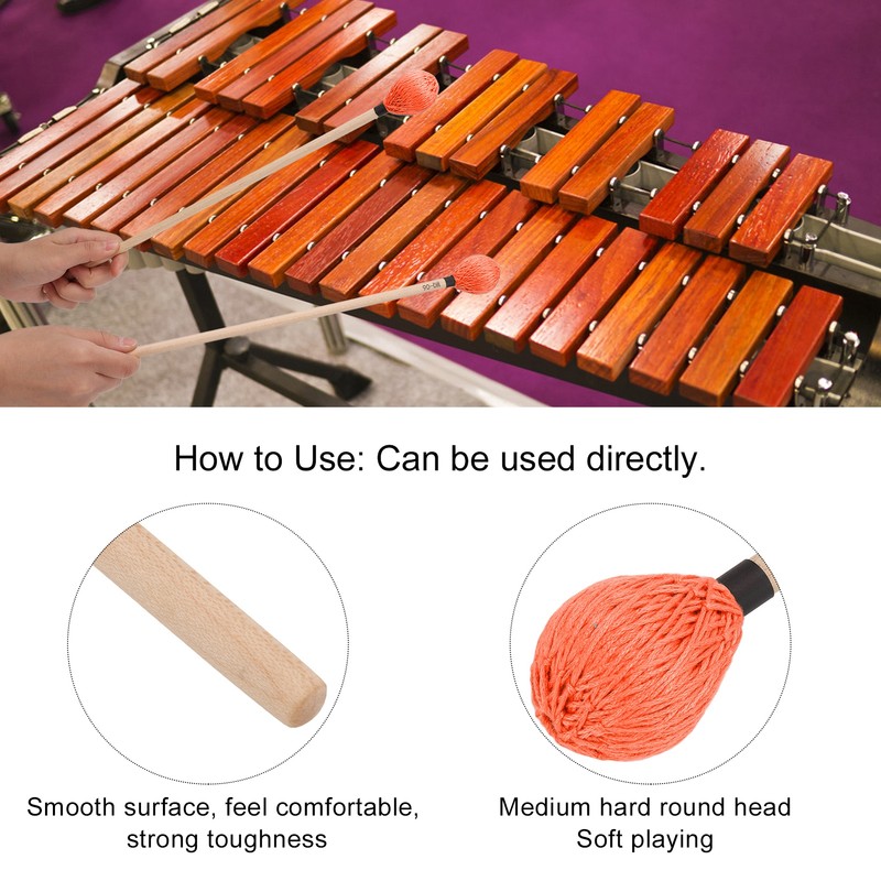 1 Pair Marimba Mallets Medium Hard Yarn Head with Maple