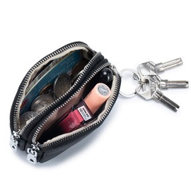 Genuine Leather Mini Coin Case, Women's, Cute Wallet, Compact Coin Purse, Leather, Lightweight, Cute, Small Wallet with Keychain, earth yellow