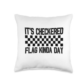 Funny Racing Car Mechanic Gift for Dad Mom Kids It's a Checkered Flag Kind of Day Car Racing Party Gift Throw Pillow, 16x16, Multicolor