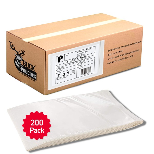 200 Pack 6"x10" Shipping Label Sleeves - Packing Slip Envelope