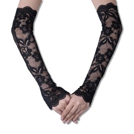 *daisysboutique* Long Party Gloves for Women 1920s 20s Satin Arm Sleeves Event Dress Costumes Opera Bridal Elbow Length, Lace Black, One Size