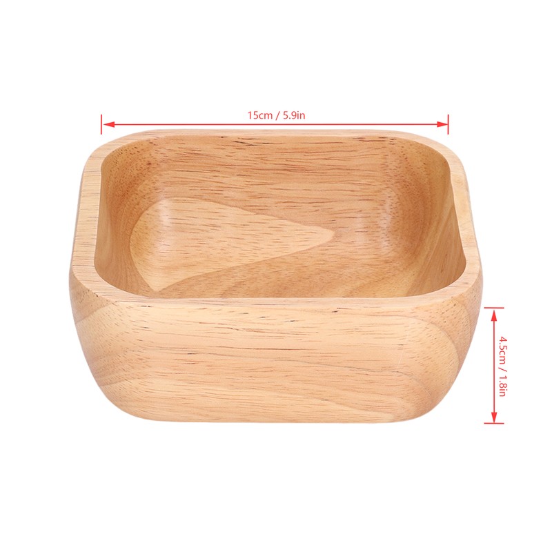 Rubber Wood Salad Bowl Handcrafted Simple Stylish Square Bowl Tableware