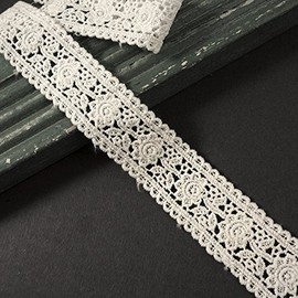 1-1/4" Vintage Off White Cotton Embroidery Lace Trim by 2-Yards, TR-11400