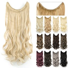 IMISSU 22 / 26 inch Long Body Wavy Hair Extensions Fish Cord Hairpiece Synthetic Invisible Headpiece Flip Curly Hair Extensions Pieces (26 Inches, Beach Blonde)