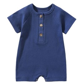 Ohrwurm Organic Cotton Baby Romper Jumpsuit One-Piece Outfit Button-Up Design for Boys Girls 6-12Months Navy
