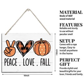 Fall Decoration, Peace Love Fall Sign, Rustic Hanging Wood Plaque Sign, Pumpkin Decor, Decorative Wooden Wall Sign, Fall Wall Decor Sign, Inspirational Decor, Home Decor Accent, Housewarming Gift