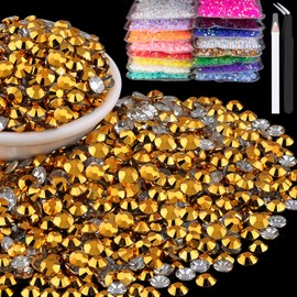 2000pcs 6mm Resin Rhinestones Bulk, Mineral Gold Flatback Round Jelly Rhinestones Bedazzling Non Hotfix Crystal Gems Large Quantity Wholesale for DIY Crafts Clothes Tumblers Face Makeup Manicure