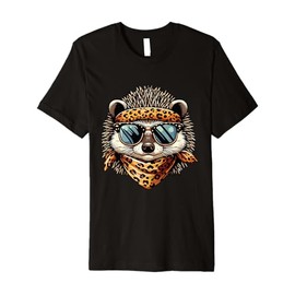 Hedgehog Wearing Leopard Scarf Animal Wearing Sunglasses Premium T-Shirt