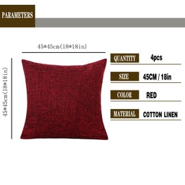 GONOVE Cushion Cover,4 Pack 45×45cm Linen Cotton Pillowcase Vintage Style Square Throw Pillow Covers Decorative Cushion Covers for Sofa, Couch, Bed, Bench