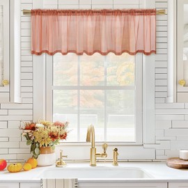MIULEE Fall Window Valance Half Window Sheer Curtain Valance Terracotta Rod Pocket Voile Drape Extra Wide for Kitchen Cafe Bathroom Small Window One Panel 60 x 18 Inch Burnt Orange