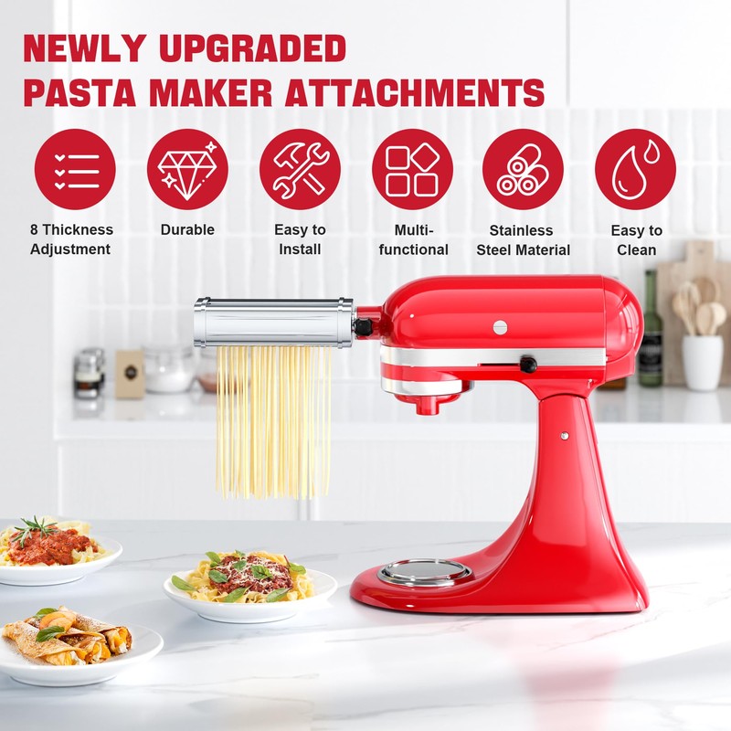 Pasta Maker Attachment for all KitchenAid Stand Mixer, including Spaghetti