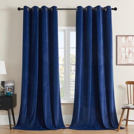 Joydeco Royal Blue Velvet Curtains 63 Inches Long, Luxury Grommet Blackout Curtain 2 Panels, Thermal Insulated Privacy Room Darkening Window Drapes for Bedroom Living Room Home Theatre (52Wx63L)