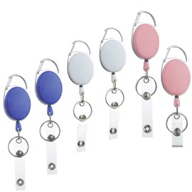 Roellgs 6 Pack Keychain Retractable ID Holder with Vinyl Strap and Keyring, ID Badge Holder, Carabiner and Belt Clip for Fastening (mixed color)