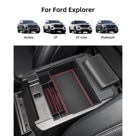 LANGBEAN Armrest Organizer for 2025 2024-2020 Ford Explorer, Center Console Organizer with Removable Rubber Mat, Center Console Tray Custom for Ford Explorer Accessories, Red
