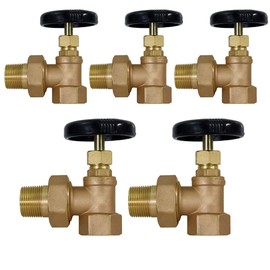 Midline Valve IXW-U001-5 Heavy Duty Hot Water Steam Radiator Valve; Air Vent Temperature Control; 1 in. FIP x Male Union; Brass (5 Pack)