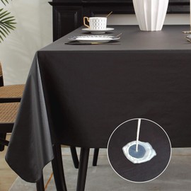 Honellaty Waterproof Vinyl Rectangle Tablecloth with Flannel Backing, Spillproof Stain Resistant Wipeable Pastic Table Cloth for Dining, Party and Outdoor Use (60" x 84", Black)