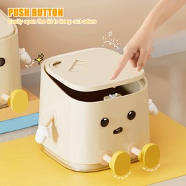 Desktop Trash Can with Lid, Tiny Desk Trash Can, Narrow Odor-Proof Push-Open Waste Box with Lid for Living Room Kitchen Bedroom Workplace Laundry Room