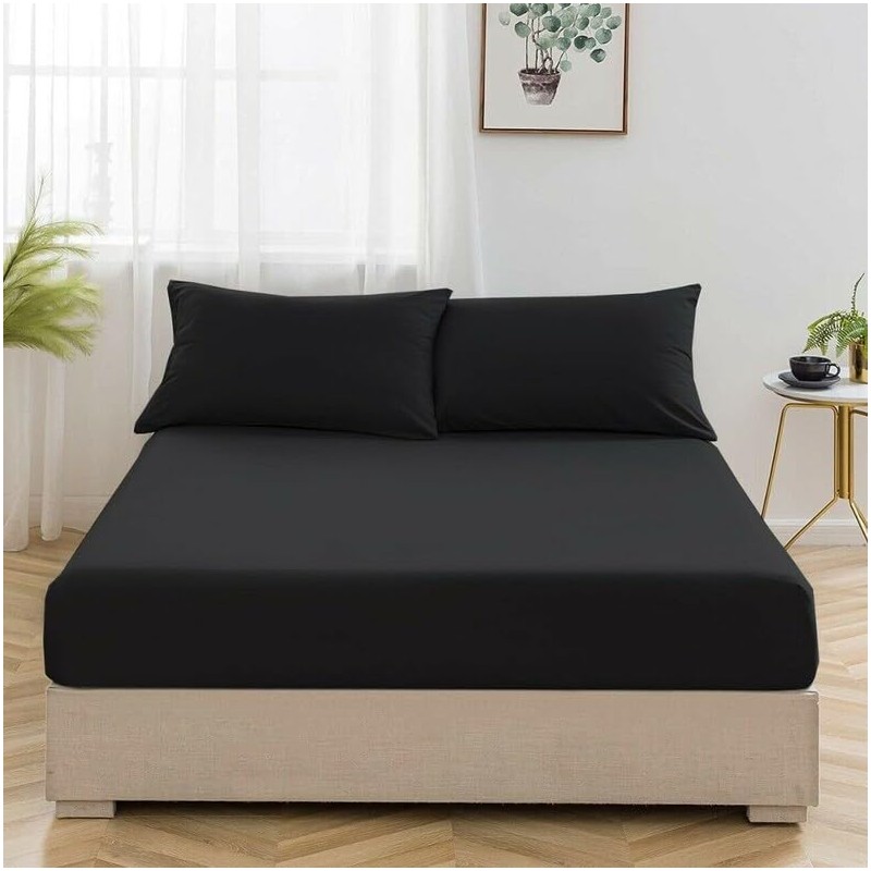 EV DEKOR Extra Deep Fitted Sheet Single, Black - Deep