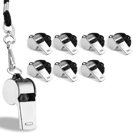 XUTONG 7pcs Whistle,Stainless Steel Whistle Loud Crisp Sound Coach Whistles Metal Whistle with Lanyard for Referees,Polices,Training,Teachers