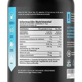 Threonate Mag 180 Cápsulas. Ingredientes Naturales: L Treonato de Magnesio, Melena de Leon y Colágeno Hidrolizado. L Threonate Mag B Life.