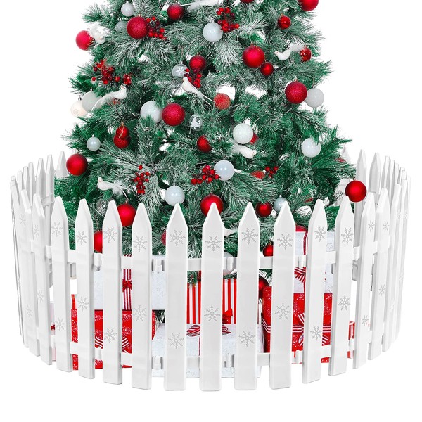 URATOT 30 Pieces Christmas Tree Thick White Plastic Picket Fence Christmas Tree Fence for Pets Christmas Tree Fence for Kids Christmas Party Garden Home Fence Decoration, 12 Inches
