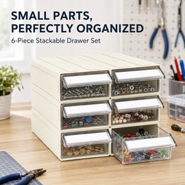 6-Pack Stackable Plastic Desktop Parts Storage Drawers with Labels