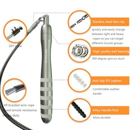 DIY Adjustable Weight Jump Rope (0.4LB /1/2LB/0.7LB /0.8LB) Interchangeable 2mm & 5mm Cable for CrossFit, Double Unders, HIIT Workouts - Fast Clamp Sy