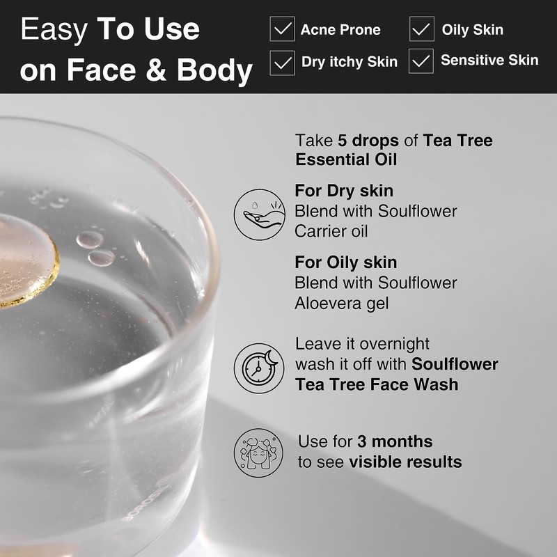 Soulflower Organic Tea Tree Essential Oil for Acne, Dandruff and