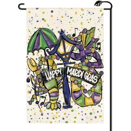Happy Mardi Gras Garden Flag 12x18 Inch Vertical Double Sided Masquerade Mask Doughnuts New Orleans Carnival Celebration Small Flags Outside Decoration For Yard (ONLY FLAG) KH09