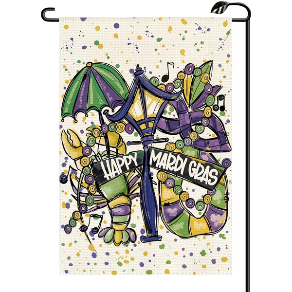 Happy Mardi Gras Garden Flag 12x18 Inch Vertical Double Sided