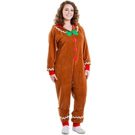 Honganda Women's Zip Up Gingerbread Jumpsuit Funny Christmas Onesie Novelty Holiday Costumes for Adult Kids (Adult, S)