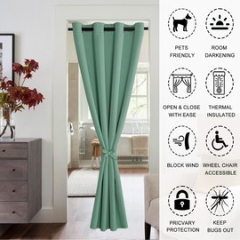 XWZO Door Curtain for Doorway Privacy and Short Closet, 63 Inches Long Light Blocking and Thermal Insulated Windwow Treatment Doorway Curtain Grommet Top, 1 Panel, W52 X L63, Sage Green