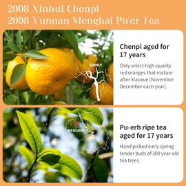 XIXICHA Tangerine Peel Puerh Tea Big Orange Peel Puer Tea Da Hong Gan Mandarin Orange Peel Puerh Xinhui ChenPi Pu'er Citrus Yunnan Puerh 大红柑 陈皮普洱茶 新会陈皮 云南普洱茶 熟茶 8.8oz/250g （One about 30-35g）