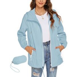 Avoogue Rain Jacket Waterproof Windbreaker Lightweight Raincoat with Hood Active Sports Jacket Rainwear Light Blue XXL