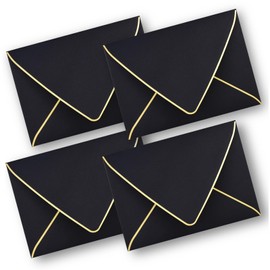 5x7 Envelopes for Invitations with Gold Border,V-Flap Envelopes 50 Pack,A7 Envelopes for Cards,Wedding,Invitations,Baby Shower,All Occasions(Black）