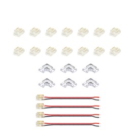 Clearhill 5mm 2Pin 24PCS Press-in Assembly COB LED Strip Connector Corner Kit,14PCS Strip to Strip,6PCS L-Shape,4PCS Strip to Wire +10cm Cable,for 5V 12V 24V Strip