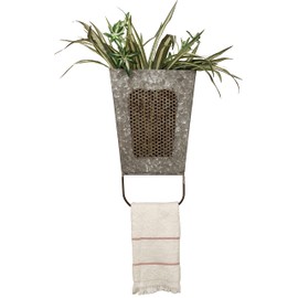 Farmhouse Galvanized Steel Wall Box with Towel Bar, Rustic Vintage Style Bathroom or Kitchen Decor Accessory, 8" x 4.2" x 13.5" by SciencePurchase