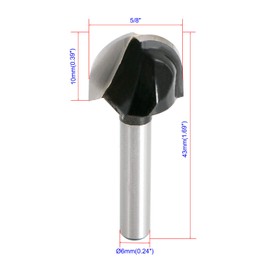 Aopin Core Box Router Bit 5/8" Cutting Dia 1/4" Shank Dia Double Flute Round Nose Tipped Round Groove Router Bit, Carbide, Black, Silver, 2Pcs