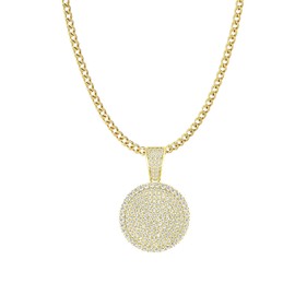 Gemsme 18K Gold Plated Full Cubic Zirconia Disc Pendant Necklace for Women Elegant Minimalist CZ Round Pendant Chain Necklace Jewelry 16 Inch