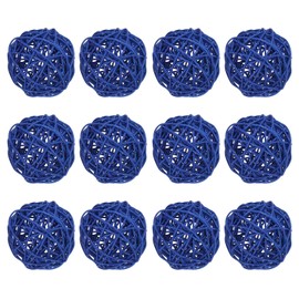 MECCANIXITY 12 Pcs Wicker Rattan Balls Decorative Balls 2.8Inch for Vase Fillers,Wedding,Garden,Hallway Party,Dark Blue